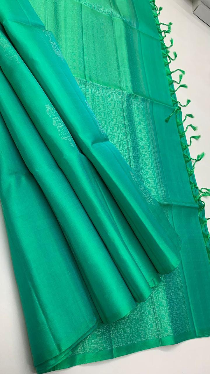 Pure handloom borderless Double warp soft silk sarees collections with self colour contrast Pallu and blouse