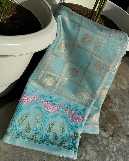 HANDWOVEN BANARASI KOTA SILK EMBROIDERY SAREE