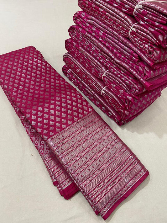 Kanchipuram semi silk sareesbeautiful pink colour and   Silver saree good quality
