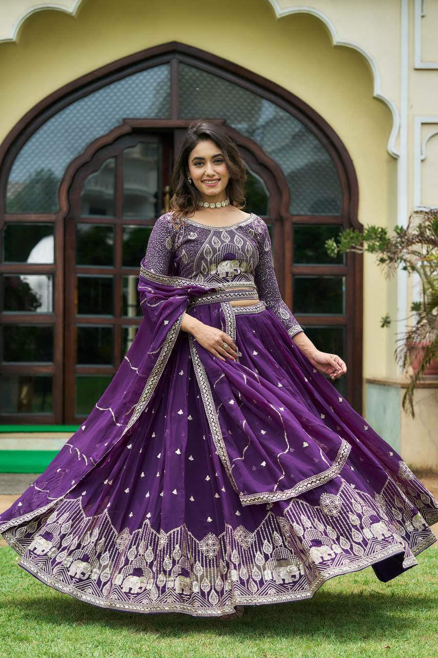 Designer bridal lehenga choli 
Fabric:- Heavy Fox Georgette 
Work: Embroidery Sequence Work with Belt