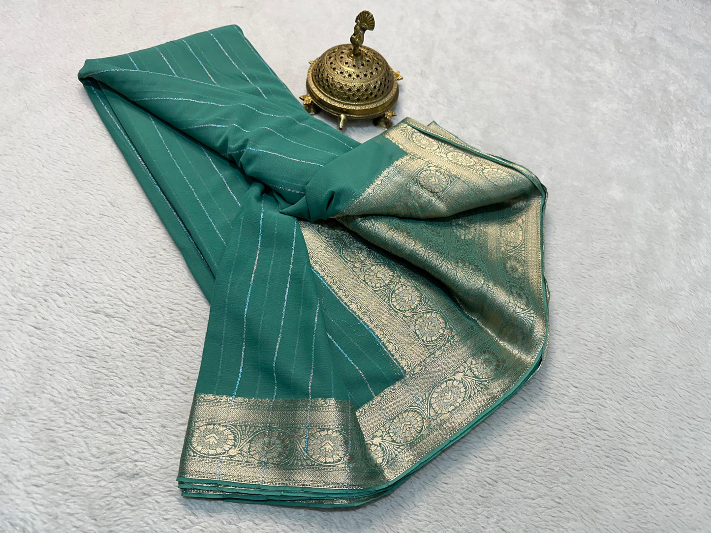 Designer Chiffon Sarees Beautiful Chiffon sarees having Elegant deco vertical stripes with rich pallu in elegant shades