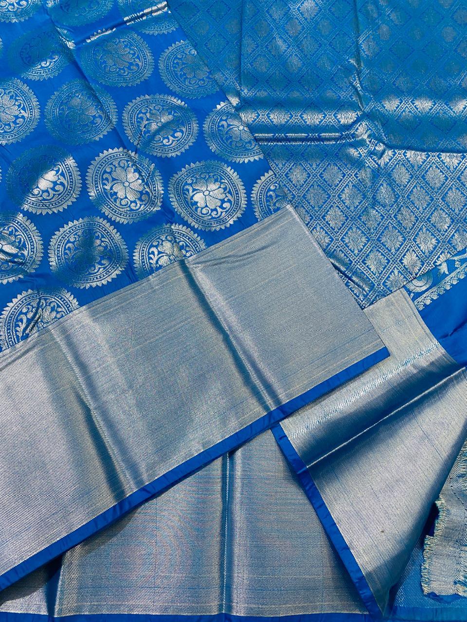 Kanchipuram semi silk sarees beautiful silver zari sarees