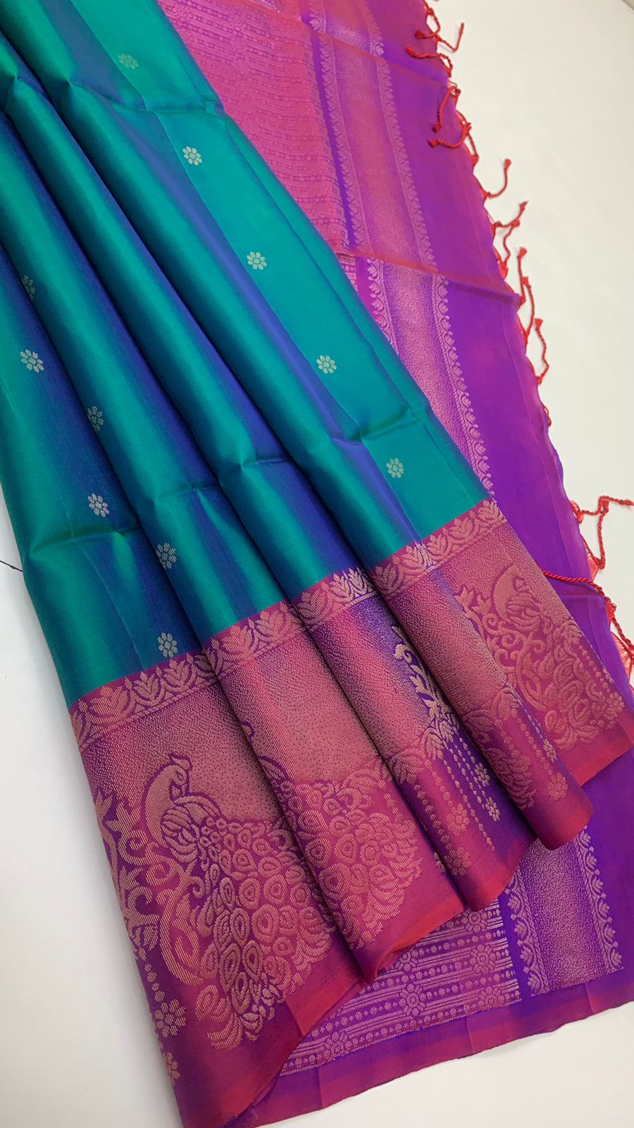 Pure handloom  TURNING BORDER  bridal Double warp soft silk sarees collections ..with contrast Pallu and blouse