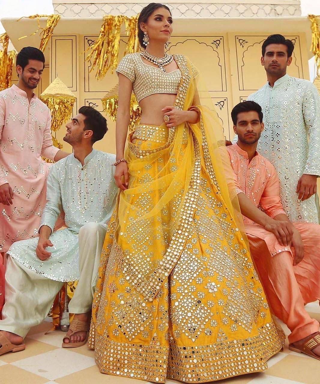 Launching Mono Satin Silk Real Mirror (10000 Mirror) work 3 Meter Flare (12 Kali) Lehenga with Cancan & Canvas Patta*
Lehenga Fabric- Mono Satin Silk*
Lehenga Work -Heavy Real Mirror Embroidery  Work Lehenga