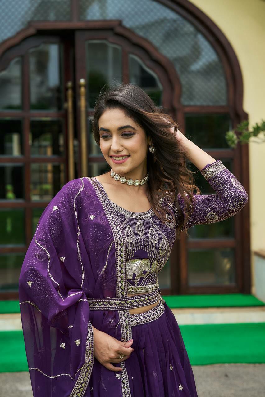 Designer bridal lehenga choli 
Fabric:- Heavy Fox Georgette 
Work: Embroidery Sequence Work with Belt