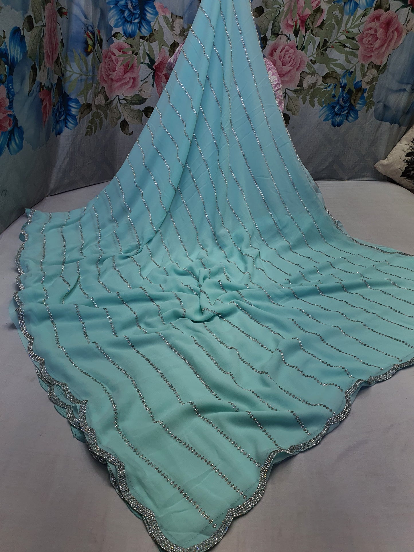ALLOVER JARKAN STONE WORK AND BORDER ON PURE GEORGETTE*saree