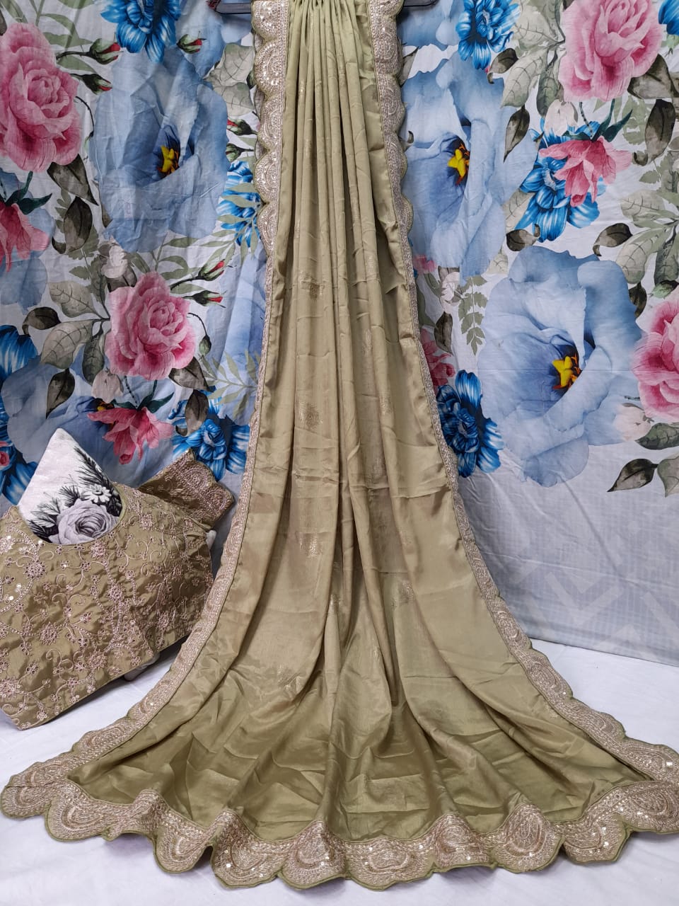 ALLOVER FOIL PRINTED ON VICTRA SILK AND EMBORIDARY DESIGNER BORDER*saree