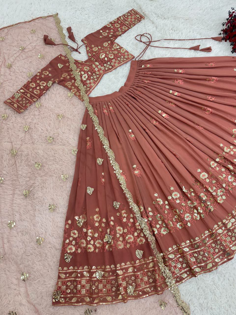 Wedding Collection Lehenga Choli With Full Heavy Embroidery Sequence Work
Lehenga Fabric   :Heavy Faux Georgette With Heavy Embroidery Sequence Work With Latkan Dori
