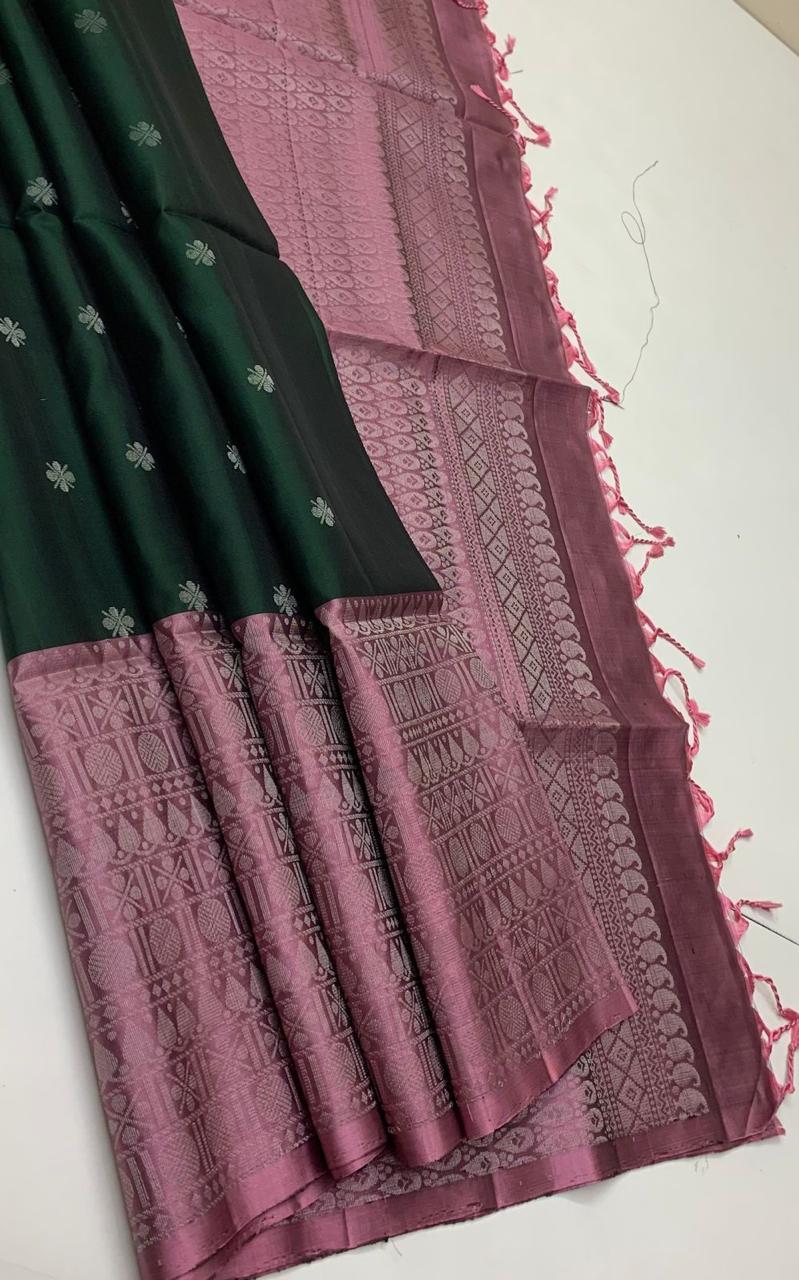 Pure handloom  TURNING BORDER  bridal Double warp soft silk sarees collections ..with contrast Pallu and blouse