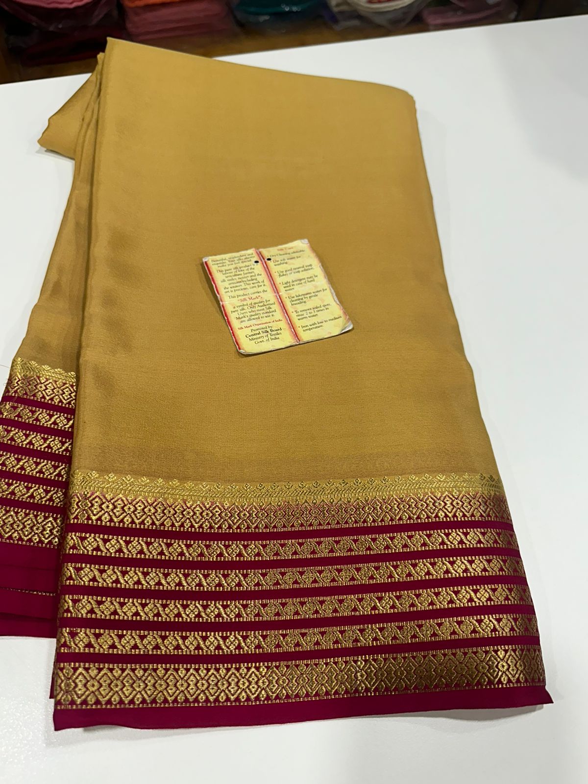 Pure Mysore silk sarees 
110 grm thickness  
Silk mark certified
Traditional lines border mysore silk sarees which comes with beautiful color combination