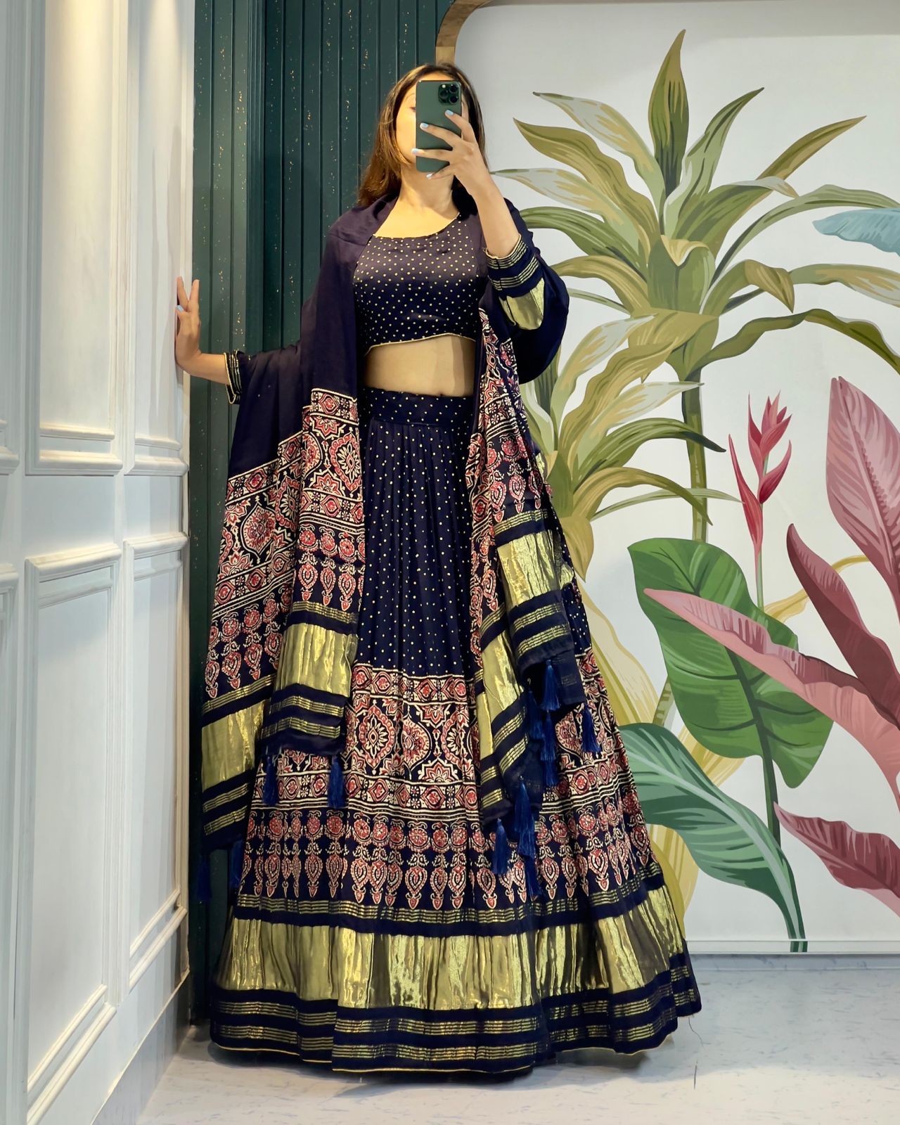 Raise up your style with this Ravishing gaji silk lehenga to vibrant your look at wedding and navratri.