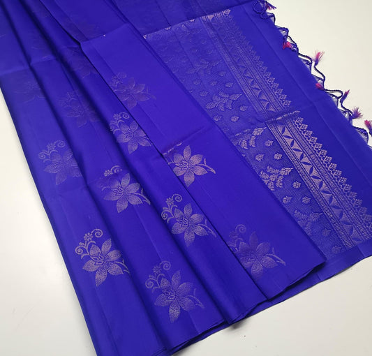 Pure handloom fancy design borderless Double warp soft silk sarees collections with contrast Pallu and blouse