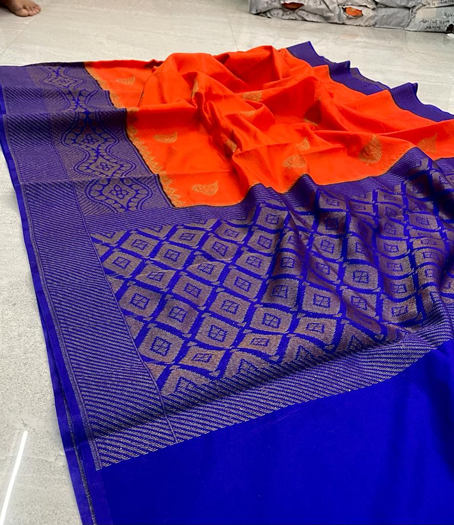 Handwoven Banarasi Dyeble Dupian Silk Saree*