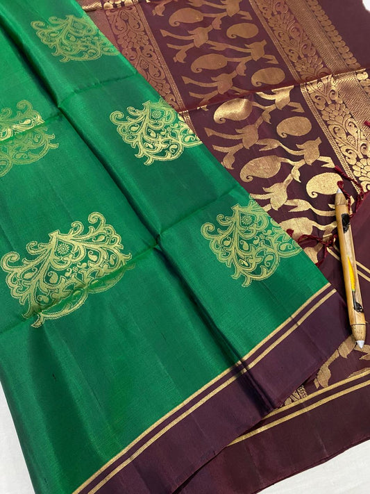 Kanchipuram pure silk saree
Beautiful fancy Design 
beautiful Soft silk double border     butta type sarees*