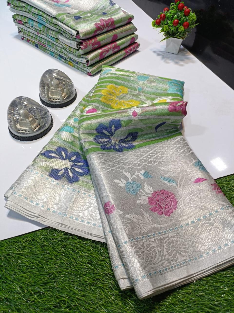 Banarasi Tissue Silk Sarees Good Quality Weaving Design Minkarai Border