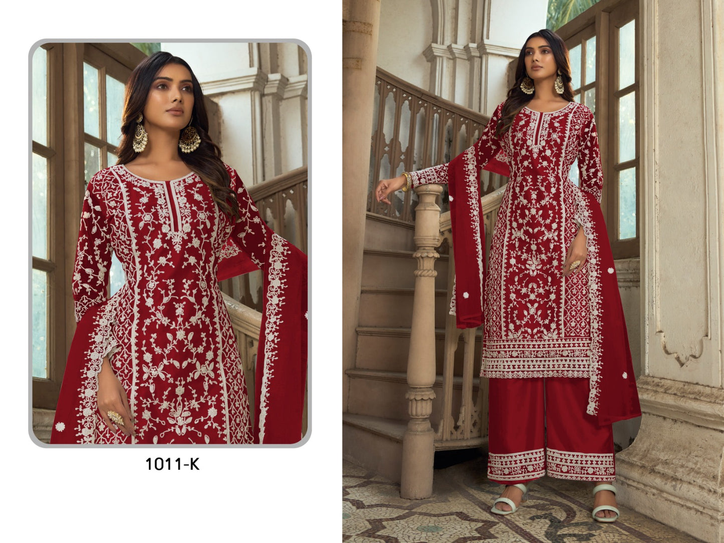 Designer plazo suit set
Top Fabric-Heavy Butterfly Net 
Bottom Fabric-Heavy Butterfly Net 
Dupatta Fabric-Heavy Butterfly Net 
Size-Semi Stitched