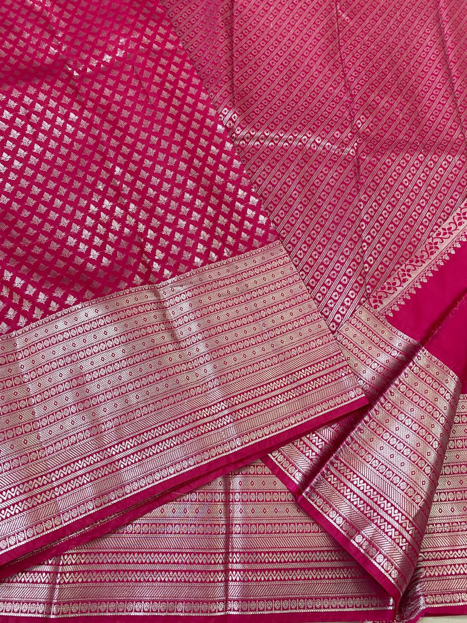 Kanchipuram semi silk sareesbeautiful pink colour and   Silver saree good quality
