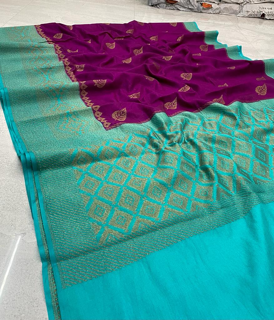 Handwoven Banarasi Dyeble Dupian Silk Saree*
