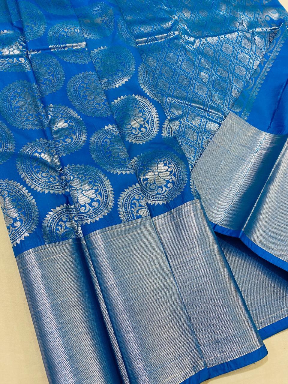 Kanchipuram semi silk sarees beautiful silver zari sarees