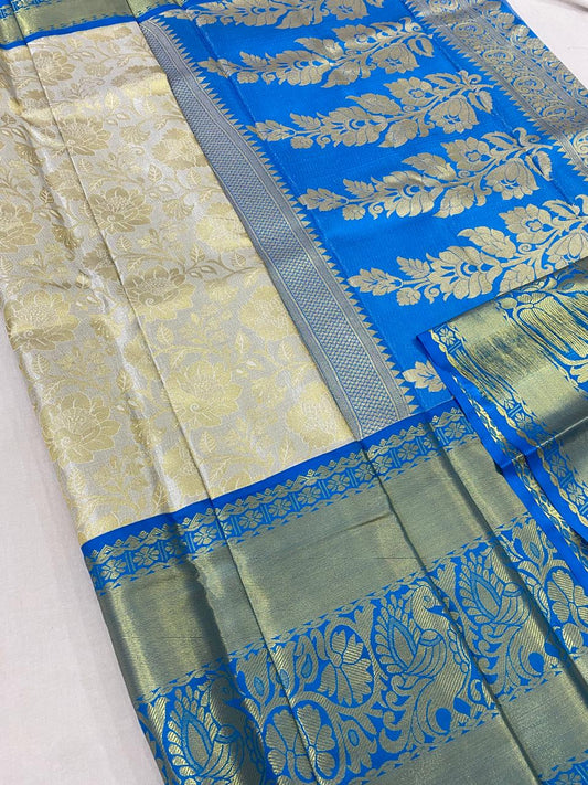 Kanchipuram semi Tishu silk sarees
Beautiful Design 
beautiful tishu bridal Semi silk sarees*