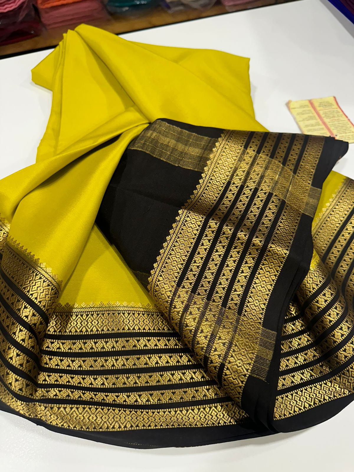 Pure Mysore silk sarees 
110 grm thickness  
Silk mark certified
Traditional lines border mysore silk sarees which comes with beautiful color combination