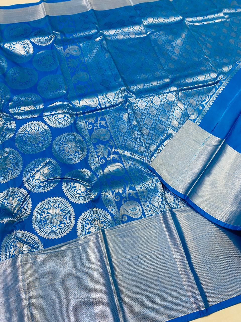 Kanchipuram semi silk sarees beautiful silver zari sarees