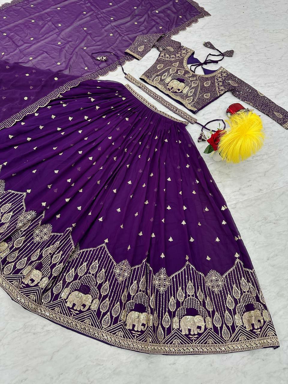 Designer bridal lehenga choli 
Fabric:- Heavy Fox Georgette 
Work: Embroidery Sequence Work with Belt