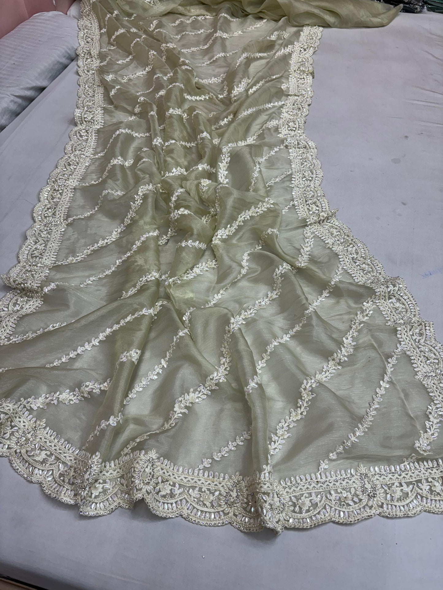 ALLOVER CODING REASHAM DESIGNER JALL AND BORDER WITH STONE ON PURE ORGANZA 
Saree