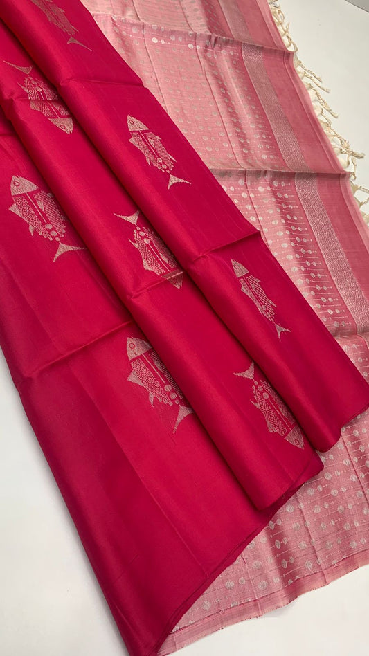 Pure handloom borderless Double warp soft silk sarees collections ..with contrast Pallu and blouse