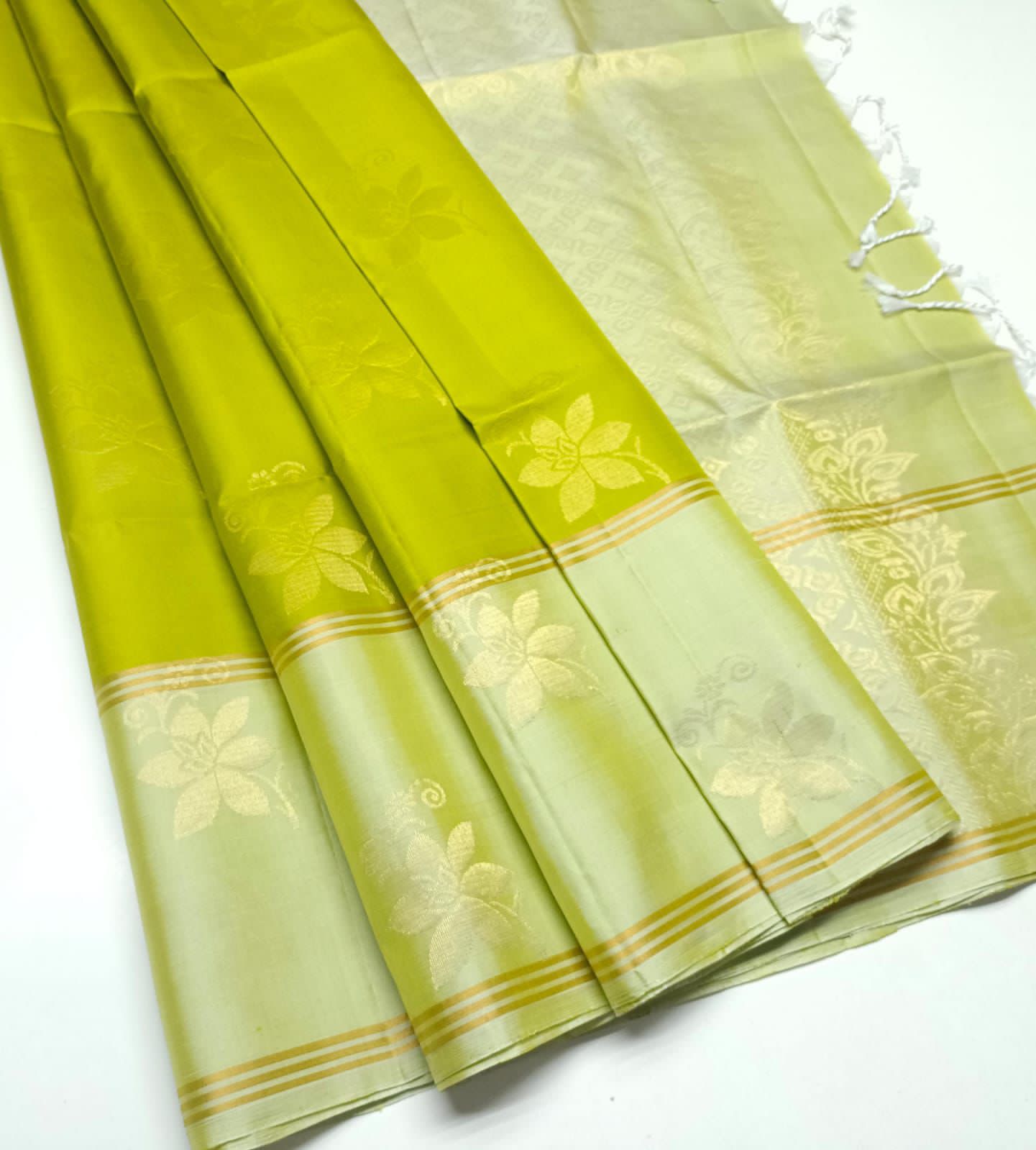 Pure handloom fancy design borderless Double warp soft silk sarees collections with contrast Pallu and blouse