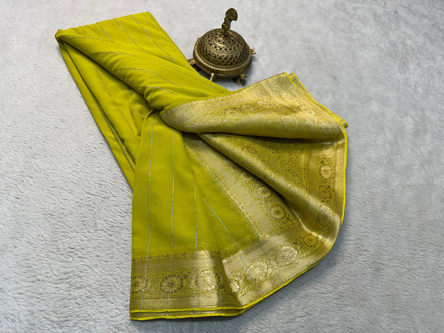 Designer Chiffon Sarees Beautiful Chiffon sarees having Elegant deco vertical stripes with rich pallu in elegant shades