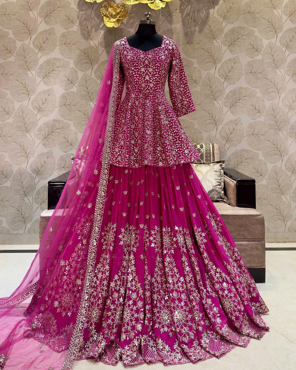Designer bridal lehenga set.     Top Fabric : Georgette  Full Heavy Embroidery Sequence Work Full sleeve