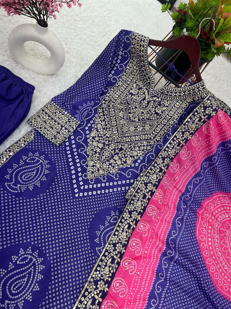 Designer plazo suit set          Heavy Chinon With Digital Print With Embroidery Sequence Work With Heavy With Full Sleeve