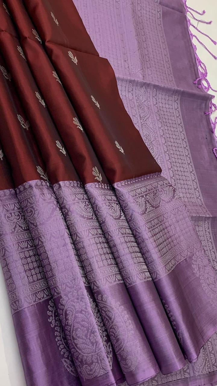Pure handloom  TURNING BORDER  bridal Double warp soft silk sarees collections ..with contrast Pallu and blouse