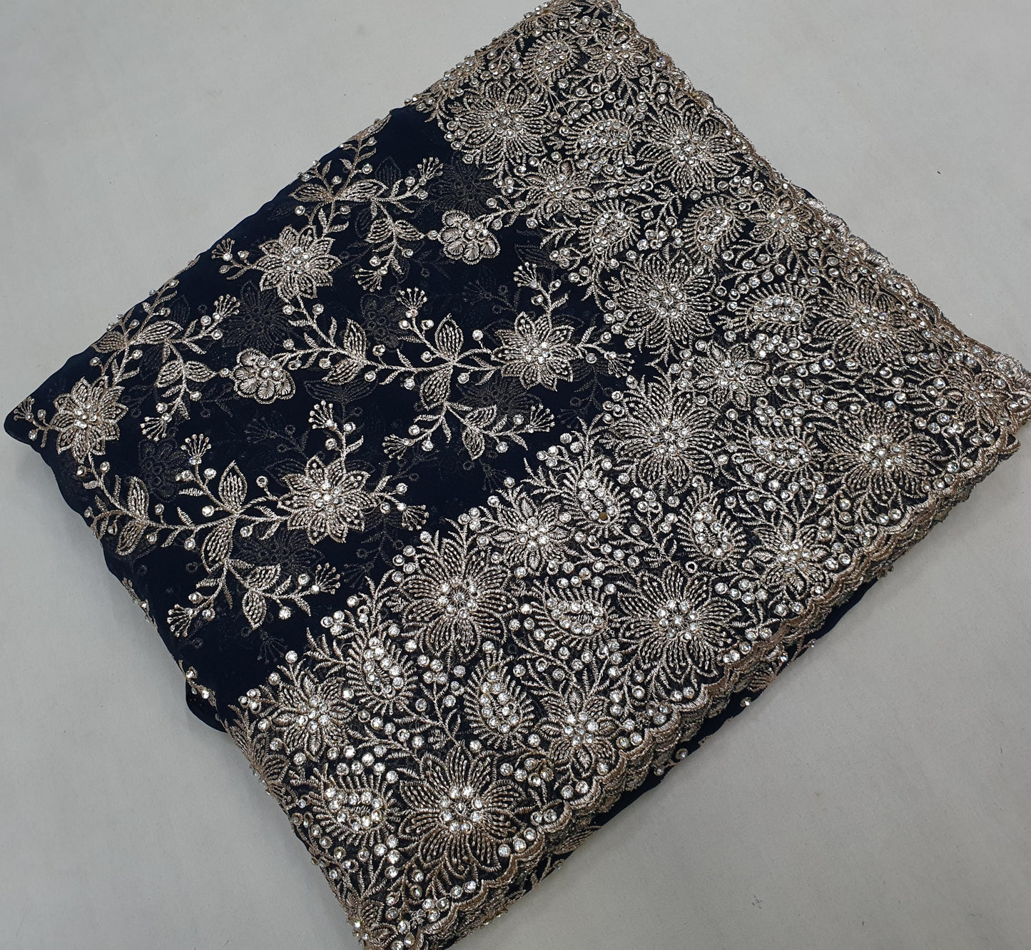 Allover silver jari jall with jarkan stone border on georgette* Saree