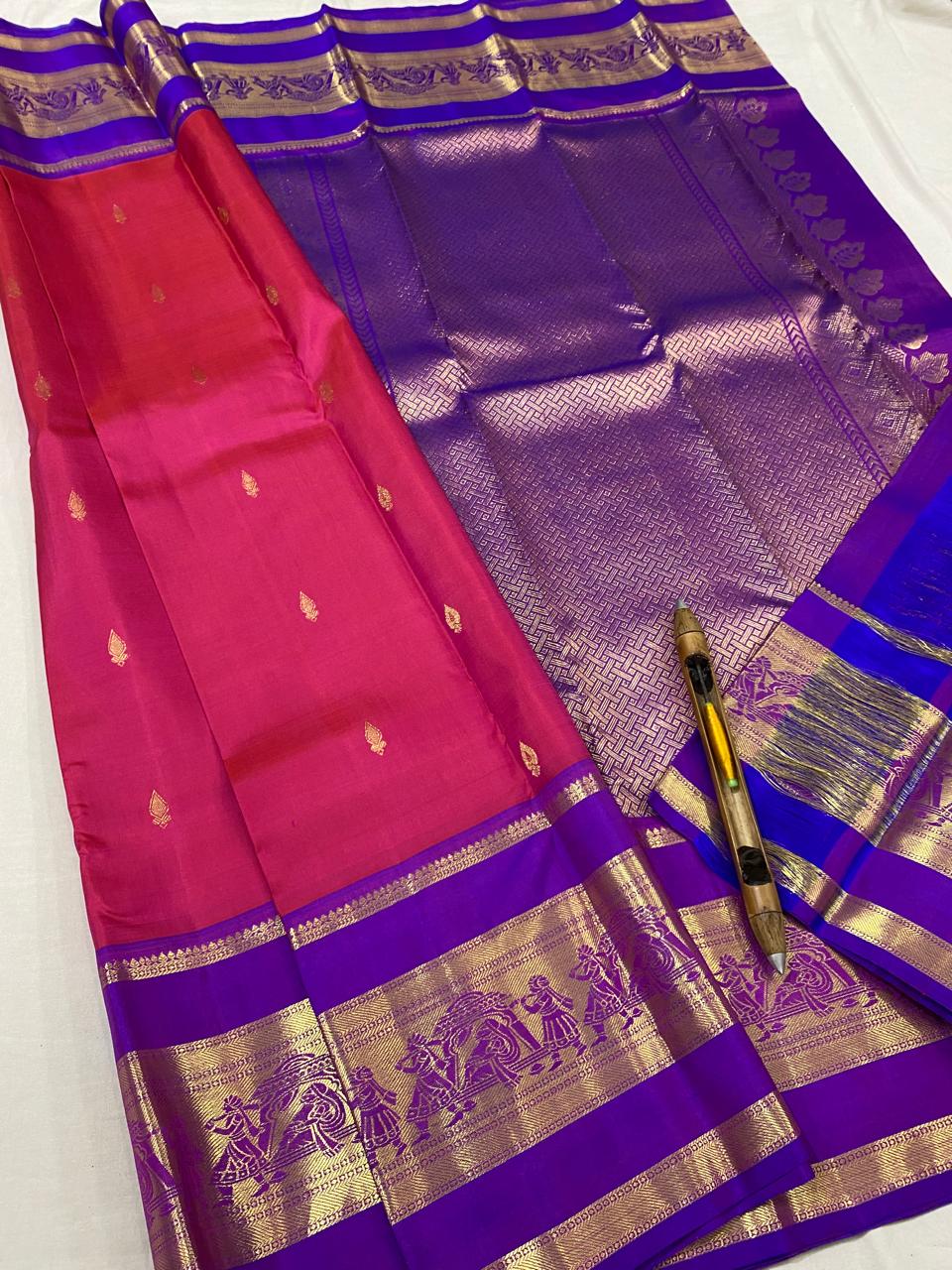 Kanchipuram Handloom pure silk saree
Beautiful fancy Design
gold zari fancy   Medium kalayana border butta beautiful  type sarees*