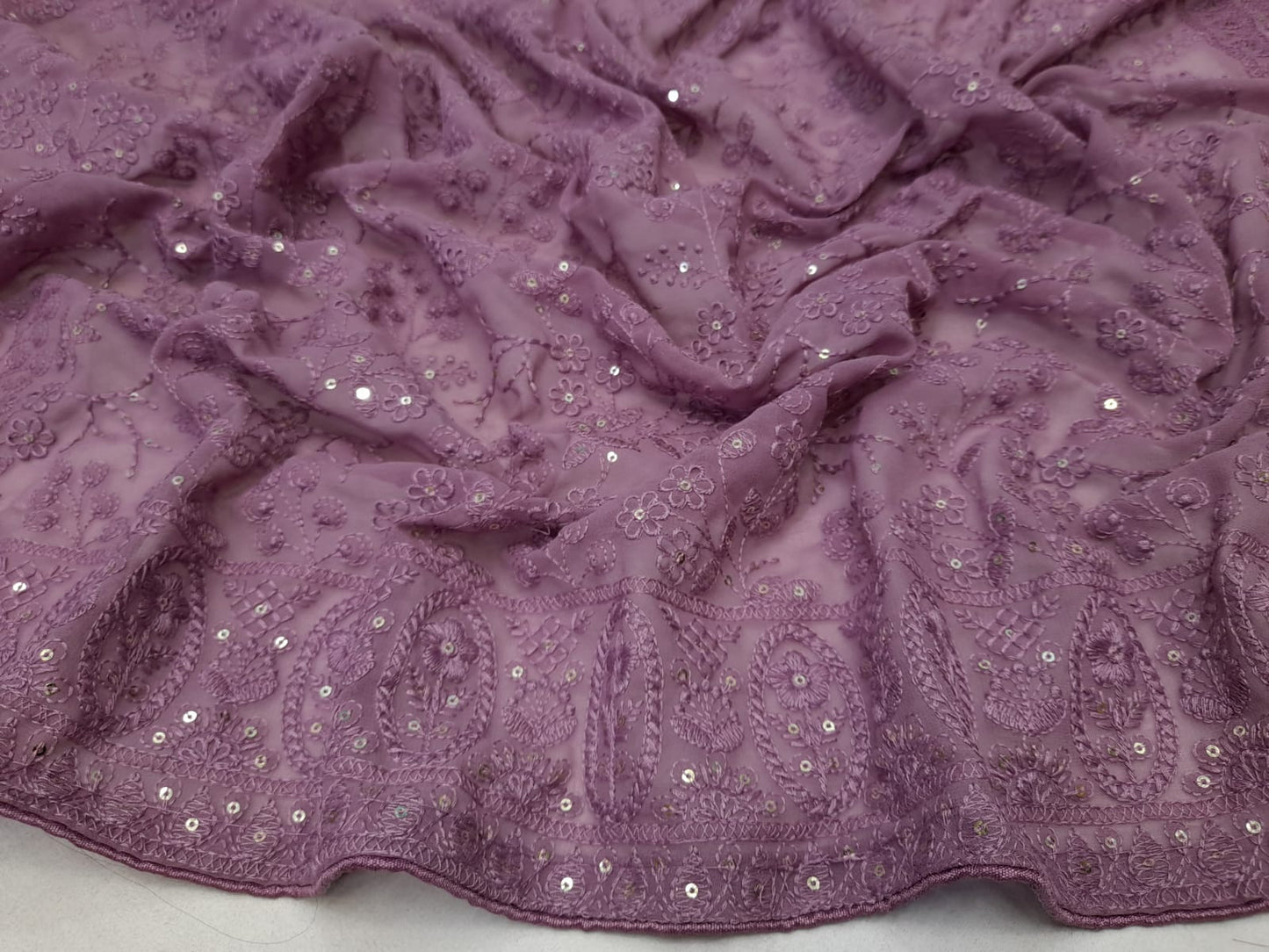 ALLOVER TONE TO TONE LUCKNOWI CHIKANKARI SAREE WITH SEQUENCE WORK ON GEORGETTE saree