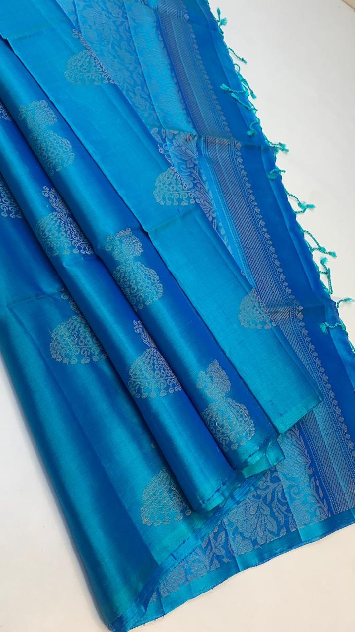 Pure handloom borderless Double warp soft silk sarees collections with self colour contrast Pallu and blouse