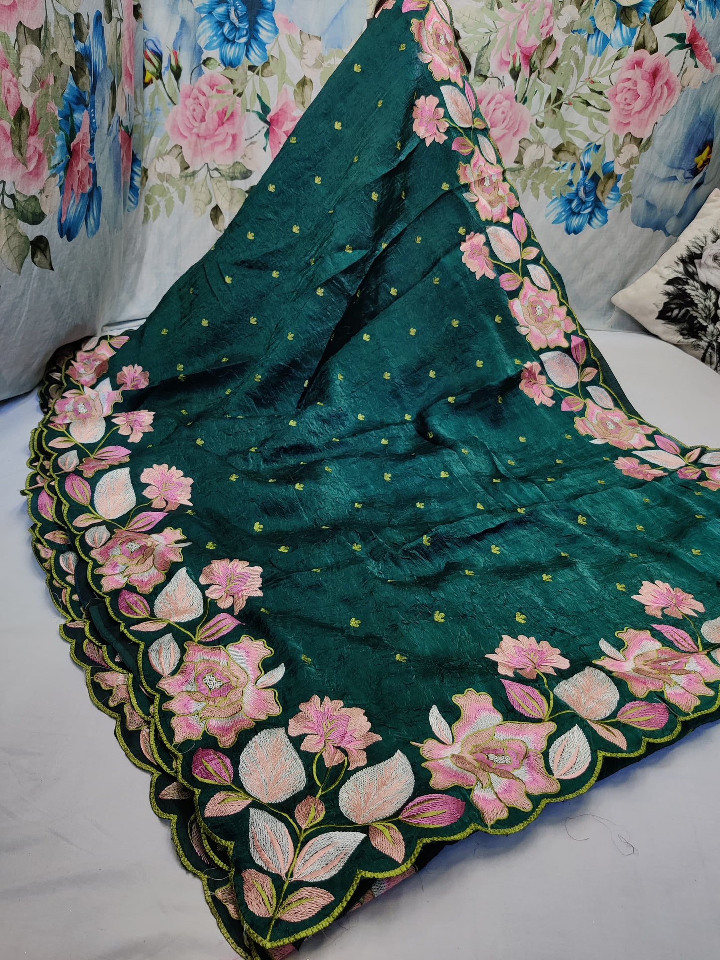 ALLOVER PARSI BORDER AND ALLOVER BUTTI ON CRUSH GEORGETTE saree