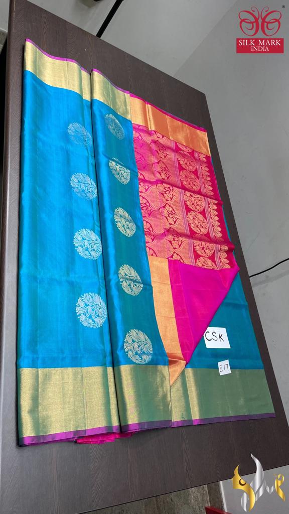 Original kanchipuram handloom double vaarppu soft silk Sarees 
Silkmark certified