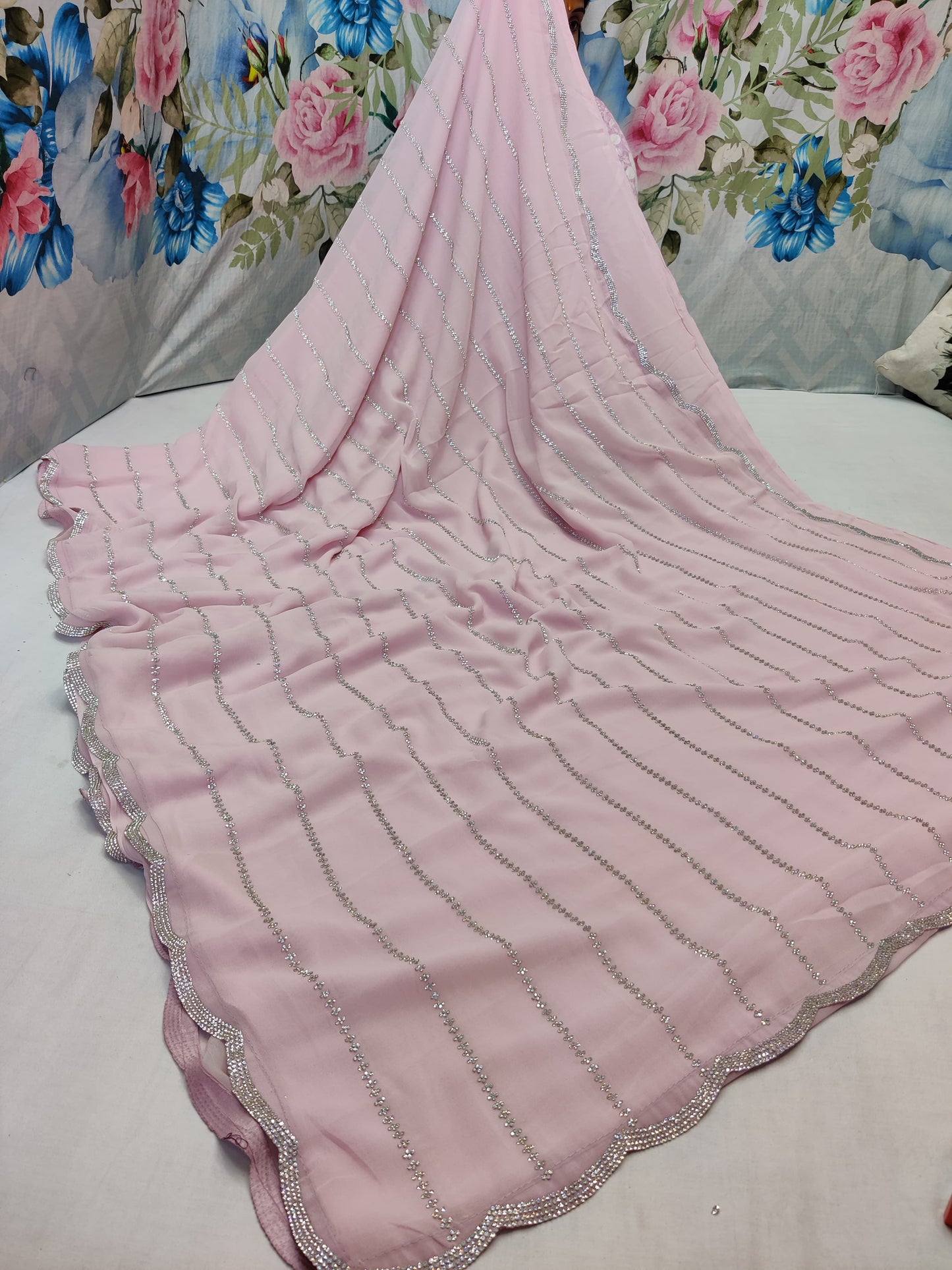 ALLOVER JARKAN STONE WORK AND BORDER ON PURE GEORGETTE*saree