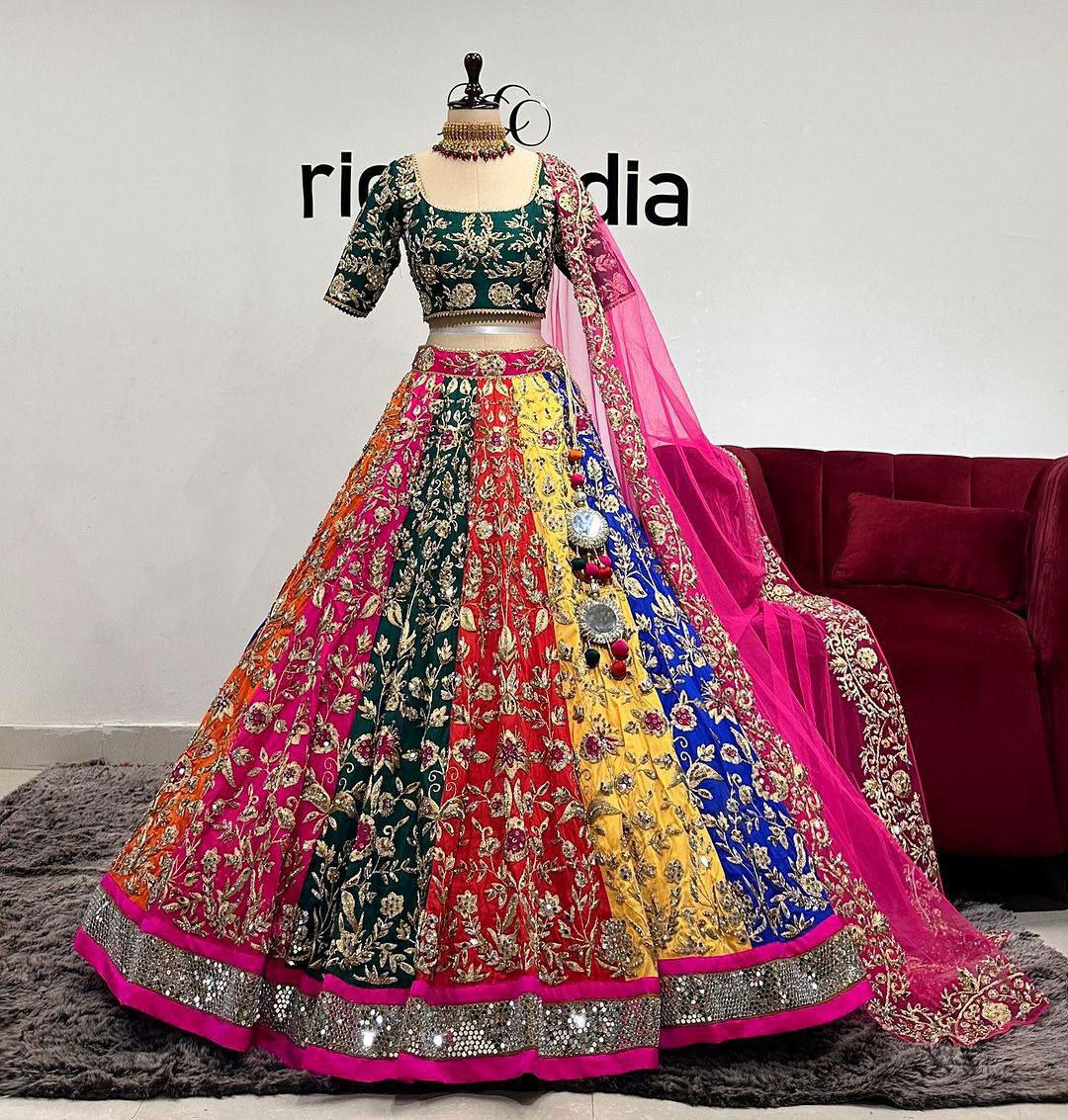 Lehenga choli 
Fabric : Luxurious Faux Georgette
Embellishment : Intricate Sequins Embroidery, enhanced with Can-Can and Canvas layers