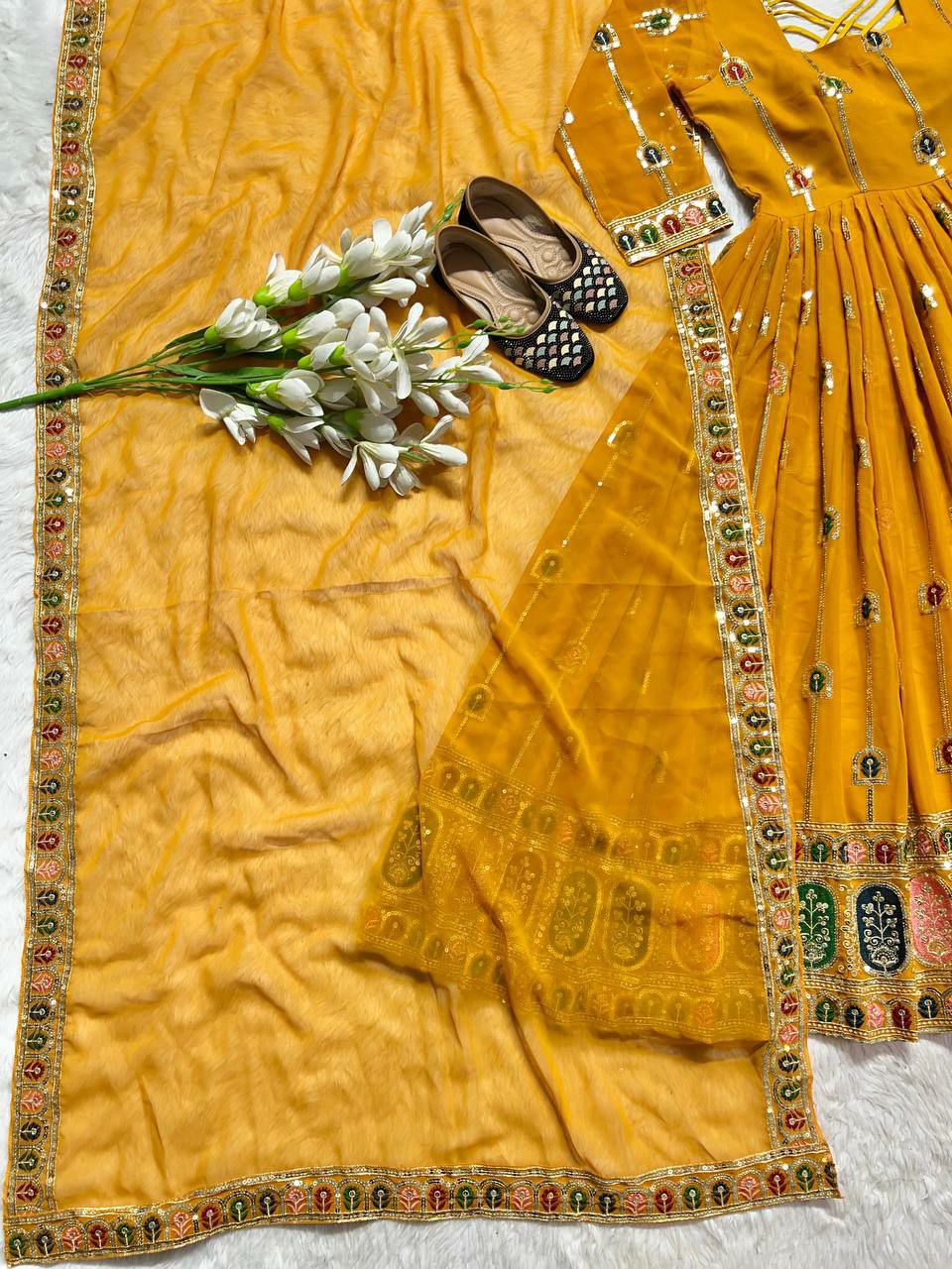 Designer Anarkali suit set
Anarkali Fabric : Heavy Faux Georgette With 5mm Sequence And Embroidery Work ( Fully Sleevs )