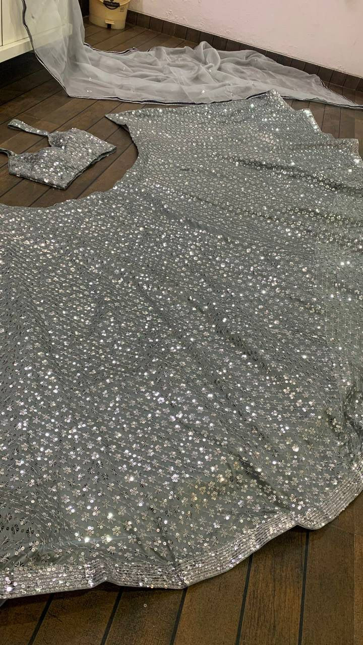 Fancy designer lehenga choli. Kasturi crep silk lehnga with sequence work + can can attach 
( Flair 4.25 meter  )
Kasturi crep silk blouse with sequnece work all over front & back ( Unstich )
Glossy orgenza Duppata with sequence work & border work