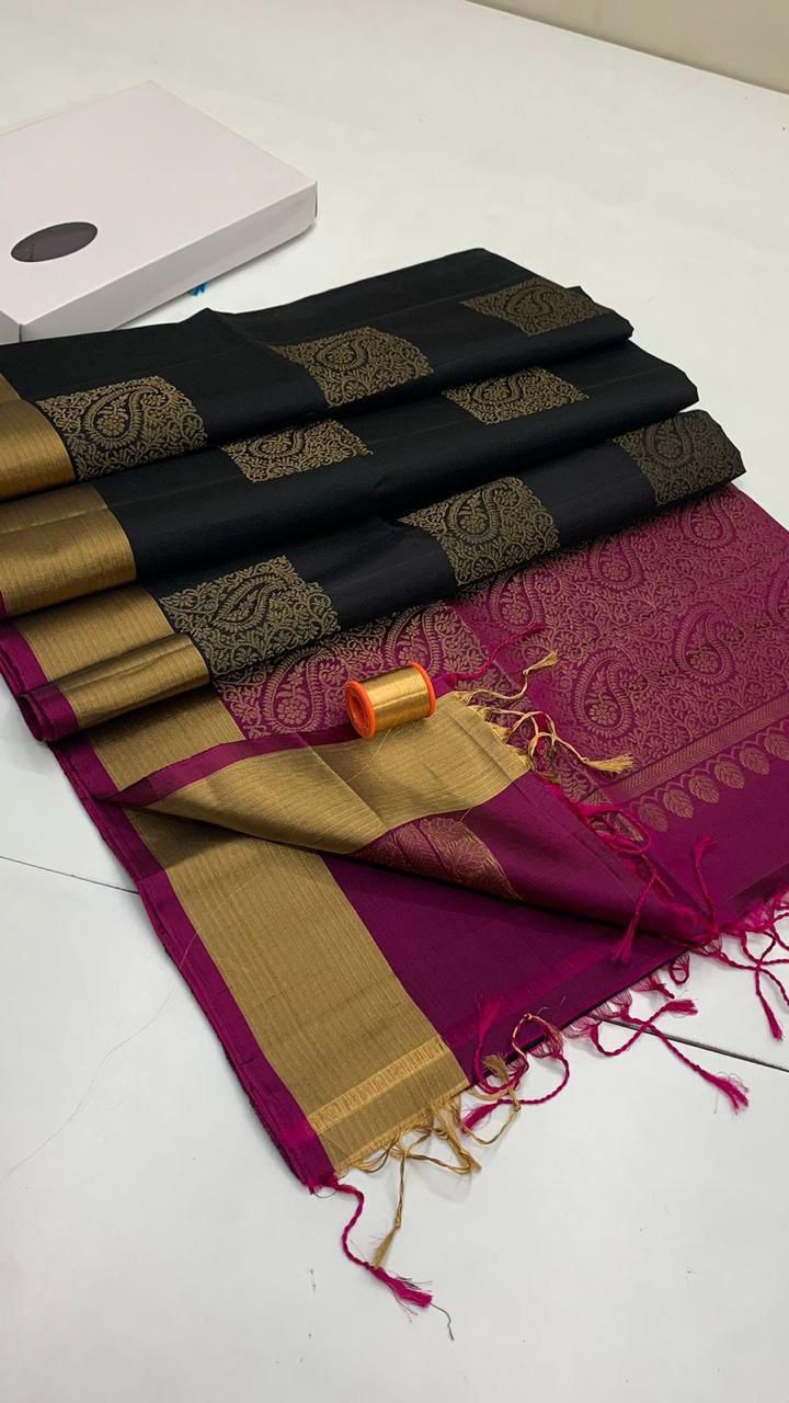 Pure handloom borderless ,jari border design Double warp soft silk sarees collections ..with contrast Pallu and blouse