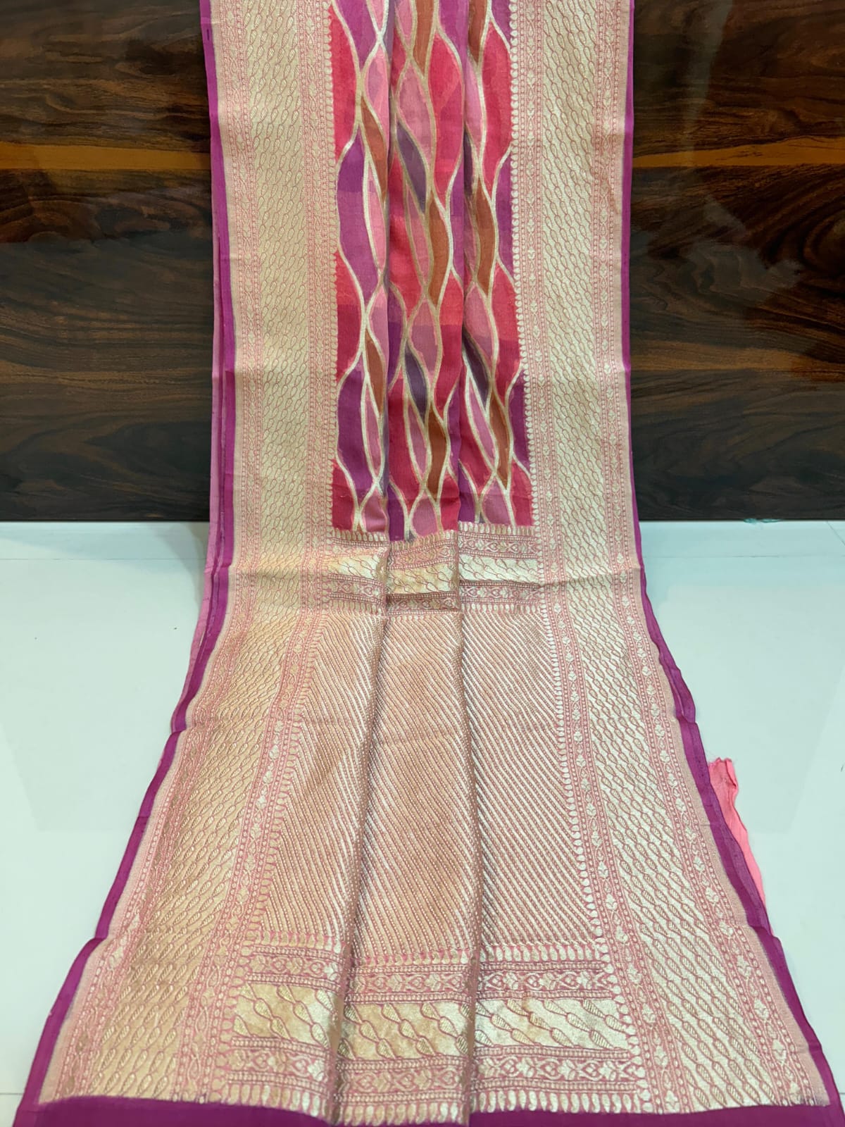 Pure Khadi Georgette Rangkat Silk Sarees Pure Handloom Work.                                     with Silk mark certificate