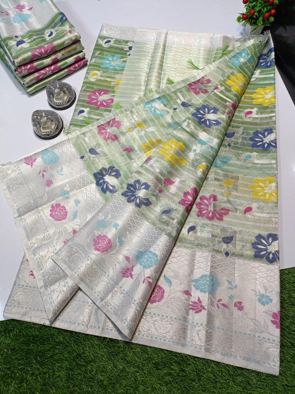 Banarasi Tissue Silk Sarees Good Quality Weaving Design Minkarai Border