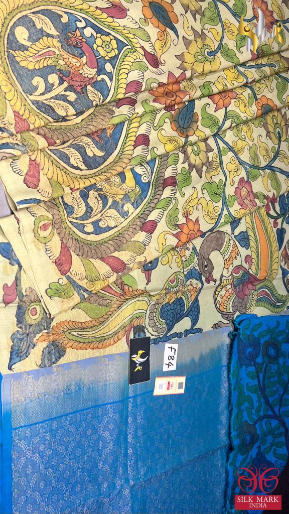 New launch work in penkalamkari monolithic work*
Original PenKalamkari  handpaint Kanchipuram softsilk sarees* 
Natural  organic colour  used on painting