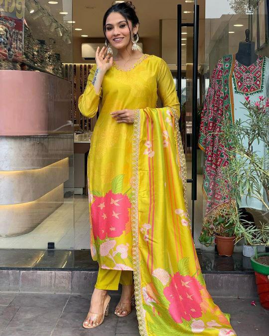 Suti set PURE NATURAL CRAPE WITH SEQUENCE CODING EMBROIDERY WORK