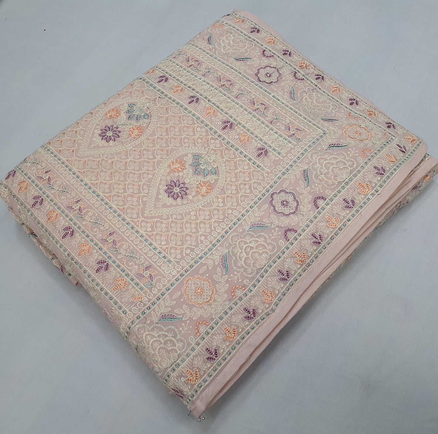 Allover lucknowi chikankari work with parsi work on Georgette*
Saree